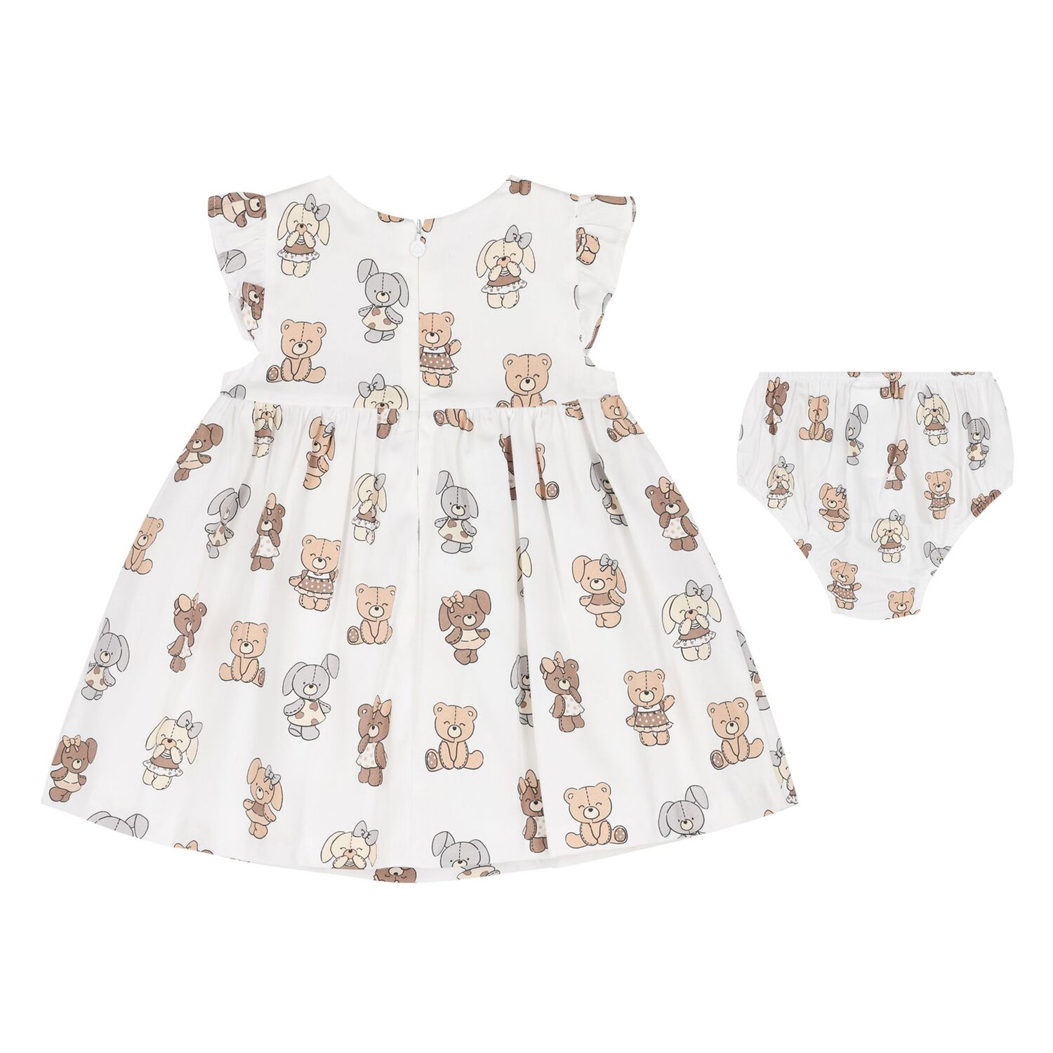 Baby Girls White Teddy Bear Dress Set, 3, hi-res