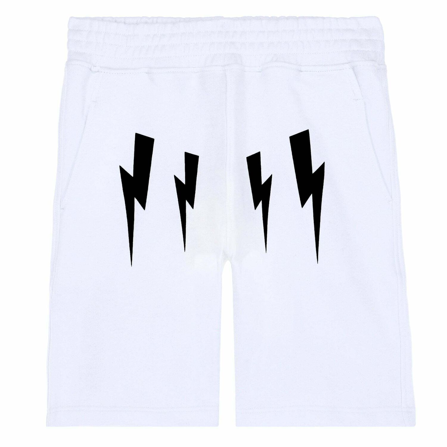 Boys White Thunderbolt Print Shorts, 1, hi-res