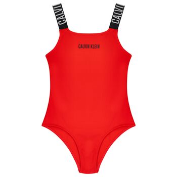 Girls Orange Logo Swimsuit