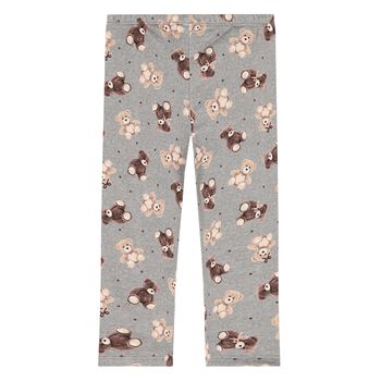 Younger Girls Grey Teddy Bear Leggings