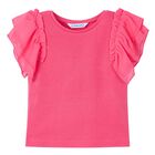Girls Pink Flutter Sleeve Top, 4, hi-res