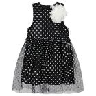 Girls Black Tulle Polka Dot Dress, 1, hi-res