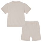 Boys Beige Logo Shorts Set, 1, hi-res