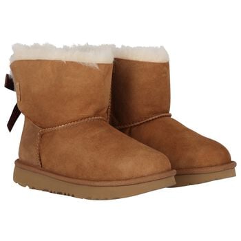 Girls Beige Mini Bailey Bow II Suede Boots