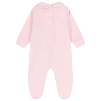 Baby Girls Pink Flower Velour Babygrow