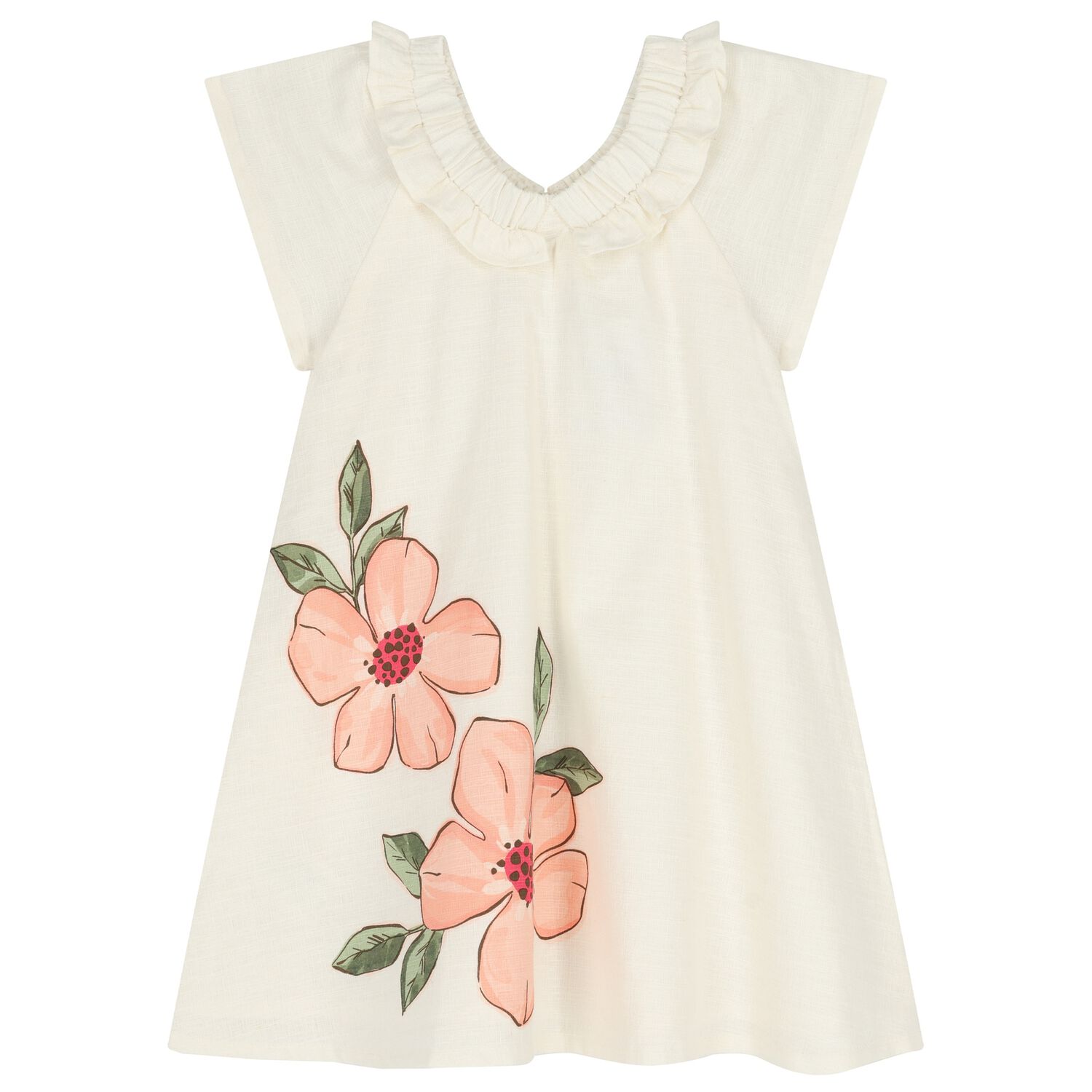 Girls Ivory Floral Dress, 1, hi-res