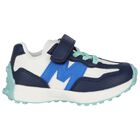Boys White & Navy Blue Logo Trainers, 2, hi-res