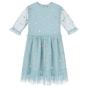 Girls Aqua Hearts Tulle Dress