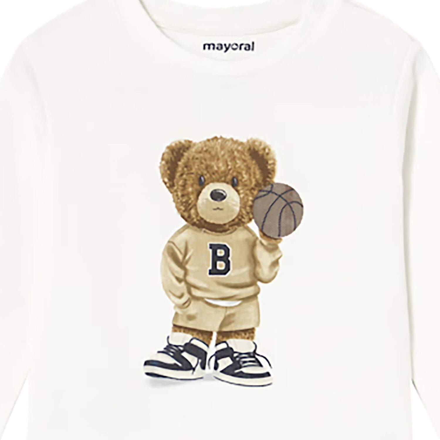 Younger Boys White Teddy Bear Long Sleeve Top, 2, hi-res