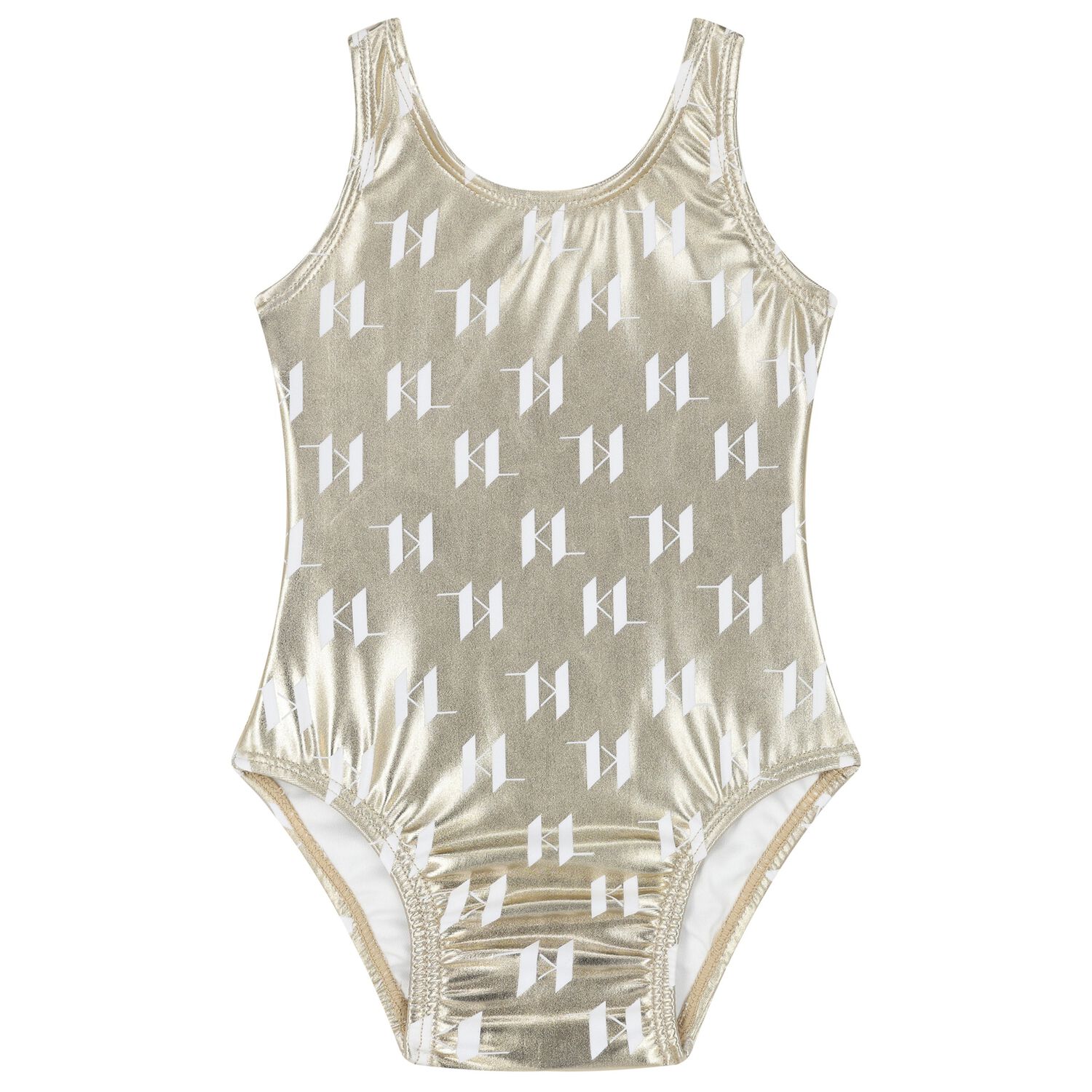 Girls Gold Logo Swimsuit, 1, hi-res