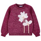 Girls Burgundy Flower Jumper, 1, hi-res