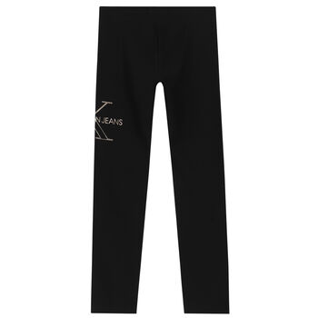 Girls Black Logo Leggings