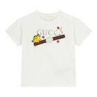 Baby Girls White Web Striped T-Shirt, 1, hi-res