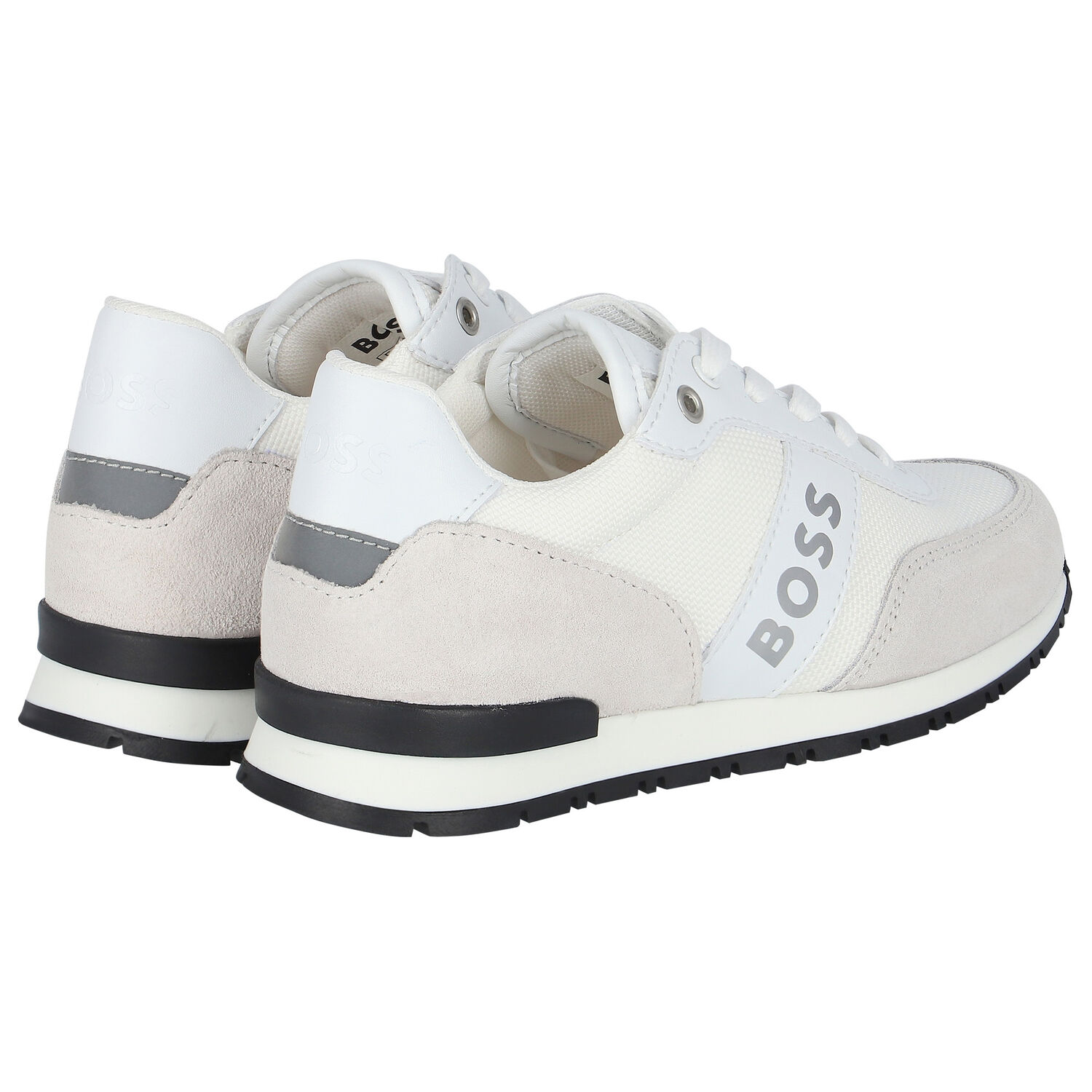 Boys White Logo Trainers, 1, hi-res