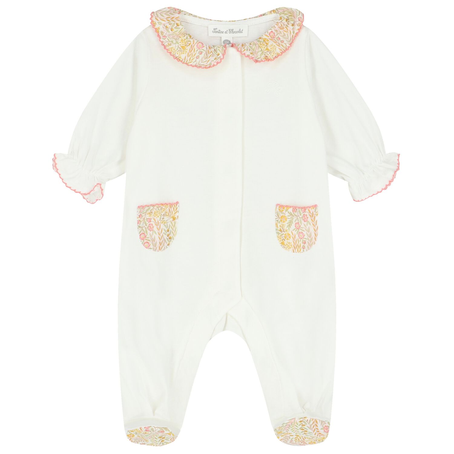 Baby Girls Ivory & Pink Liberty Babygrow, 2, hi-res