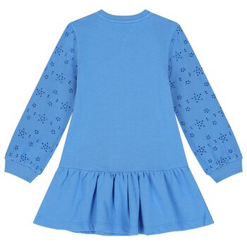 Girls Blue Logo Broderie Anglaise Dress