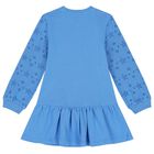 Girls Blue Logo Broderie Anglaise Dress, 1, hi-res