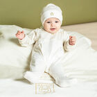 Ivory & Gold Logo Babygrow & Hat Gift Set, 1, hi-res