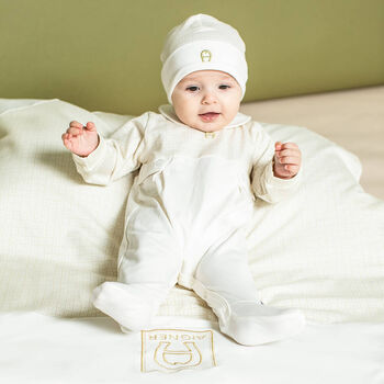 Ivory & Gold Logo Babygrow & Hat Gift Set