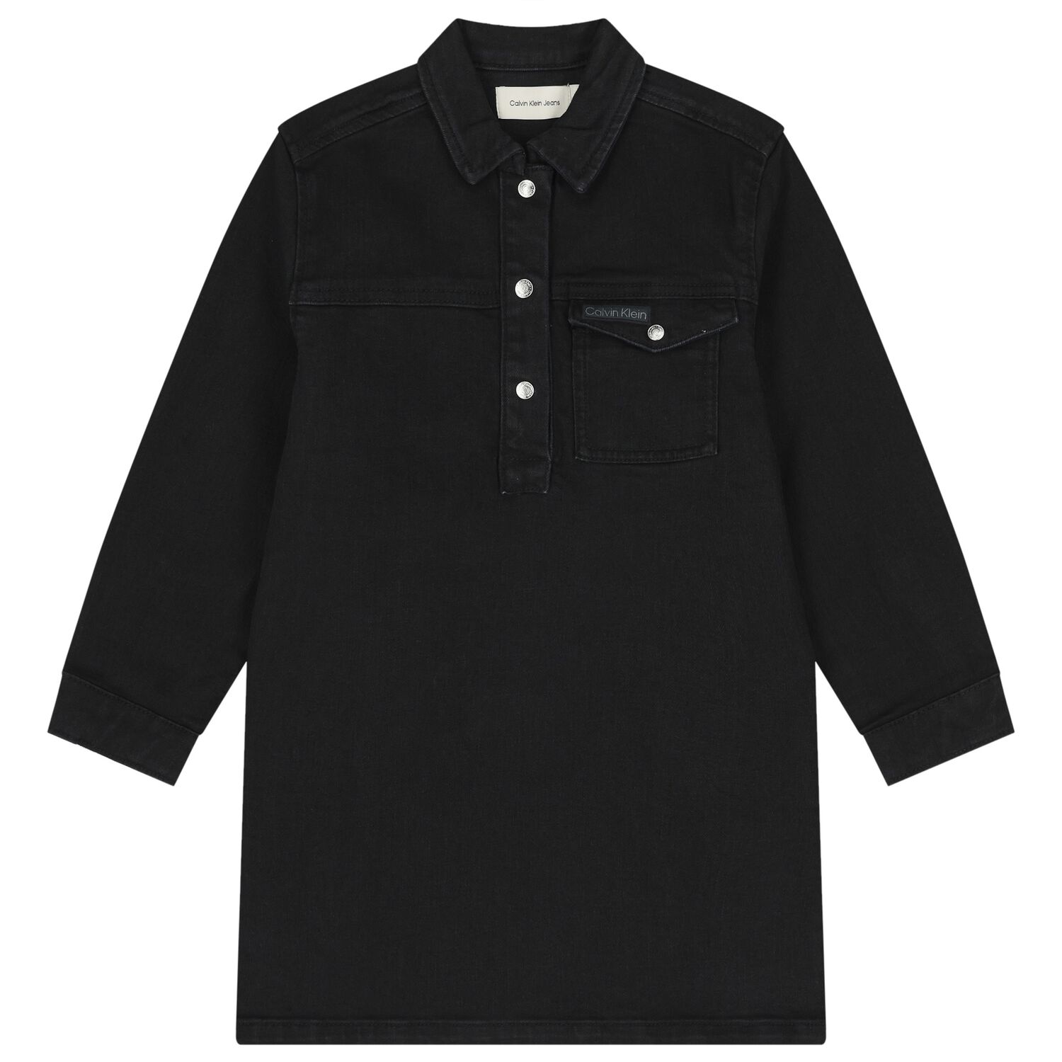 Girls Black Denim Dress, 1, hi-res