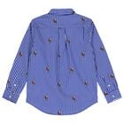 Boys Blue & White Stripe Logo Shirt, 1, hi-res