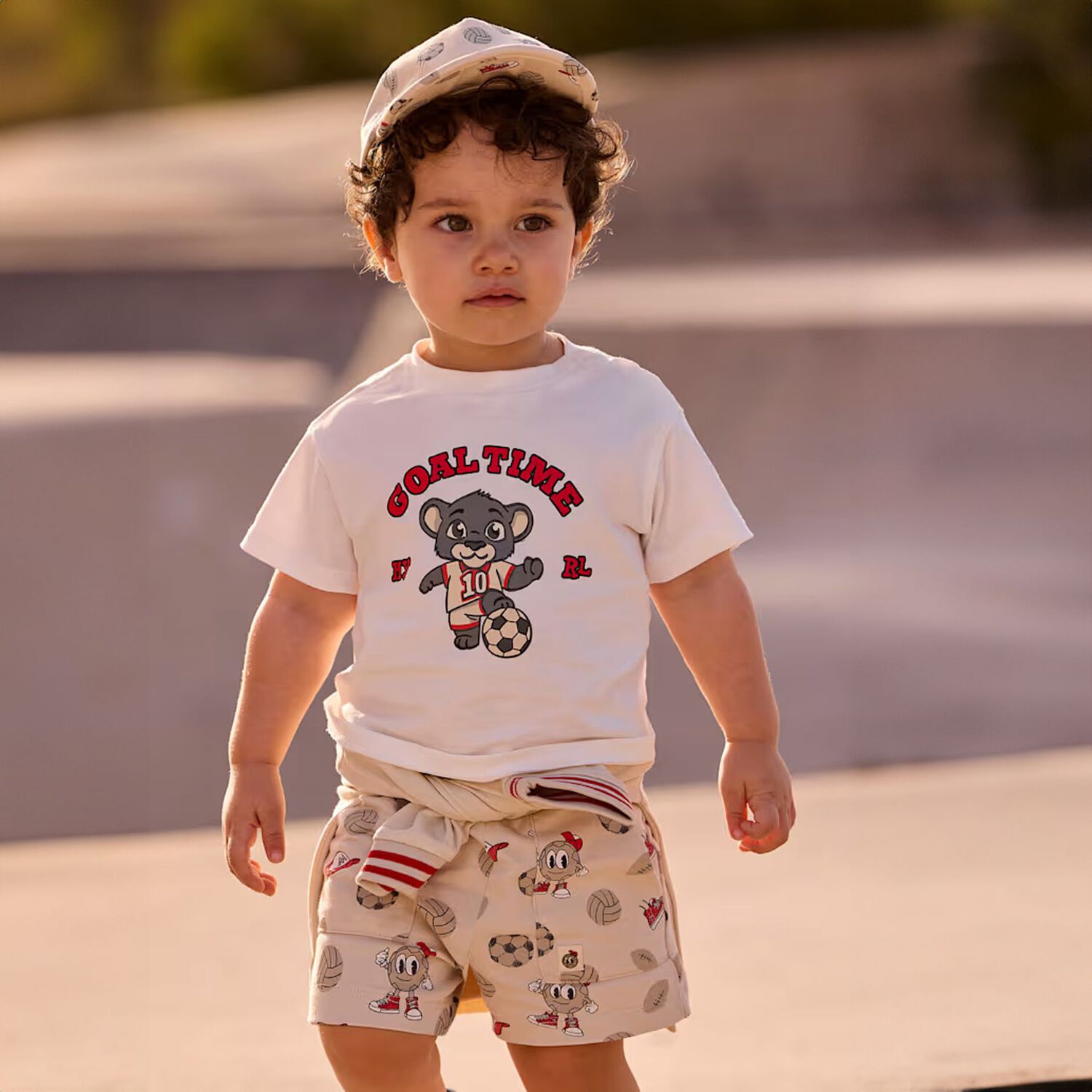 Younger Boys Beige Ball Shorts, 1, hi-res