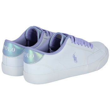 Girls White & Purple Logo Trainers