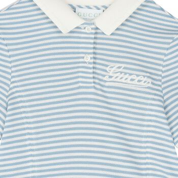 Girls Blue & Ivory Striped Logo Polo Dress