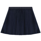 Girls Navy Pleated Skirt, 2, hi-res