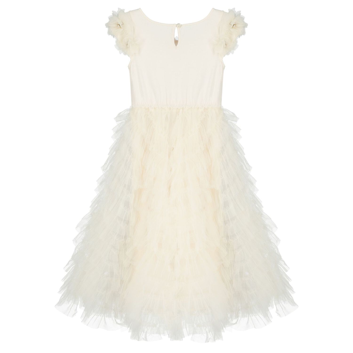 Girls Beige Sequin Embellished Tulle Dress, 1, hi-res