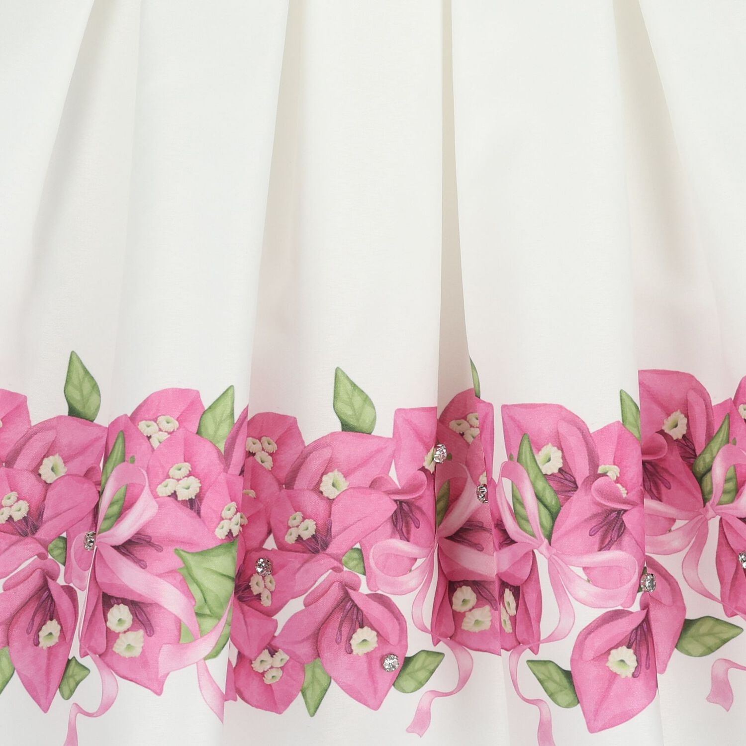 Girls White Floral Pleated Dress , 1, hi-res