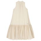 Girls Beige Logo Sleeveless Dress, 1, hi-res