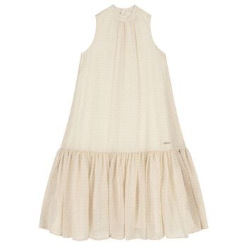 Girls Beige Logo Sleeveless Dress