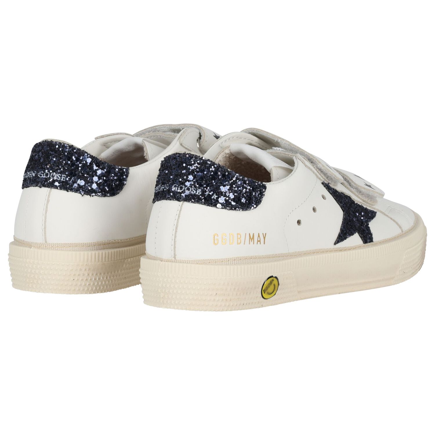 Girls Ivory & Navy Blue Logo Trainers, 1, hi-res