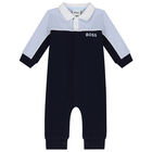 Baby Boys Navy Blue Logo Polo Romper, 1, hi-res