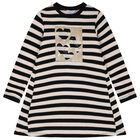 Girls Ivory & Black Striped Dress, 1, hi-res