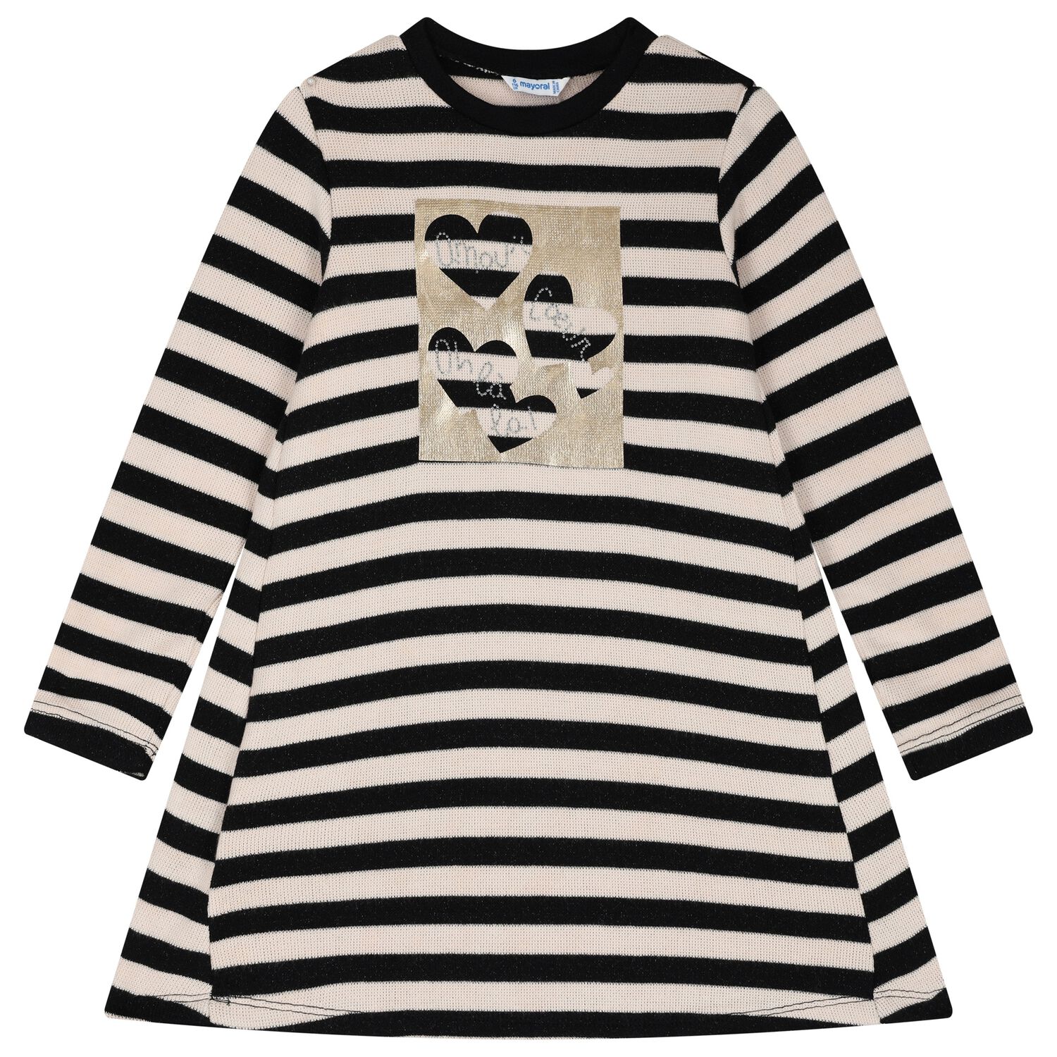 Girls Ivory & Black Striped Dress, 1, hi-res image number null
