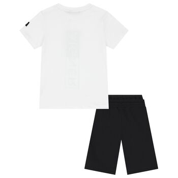 Boys White & Black Logo Shorts Set