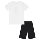 Boys White & Black Logo Shorts Set, 1, hi-res