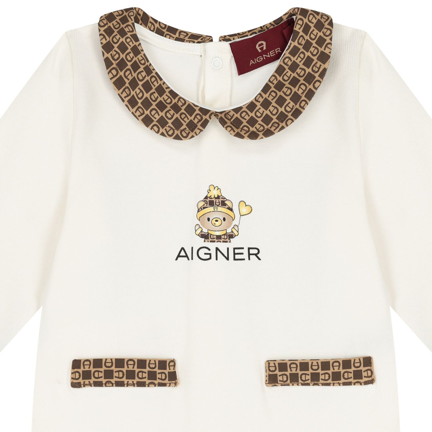 Ivory & Brown Logo Teddy Bear Babygrow, 1, hi-res