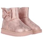 Girls Metallic Pink Faux Leather Bow Boots, 2, hi-res