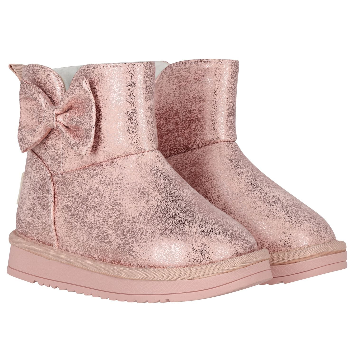 Girls Metallic Pink Faux Leather Bow Boots, 2, hi-res