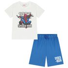 Boys White & Blue Spiderman Shorts Set, 1, hi-res