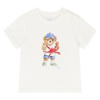 Baby Boys Ivory Cotton Polo Bear & Crab T-Shirt