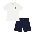 Baby Boys White & Blue Polo Bear Shorts Set, 1, hi-res
