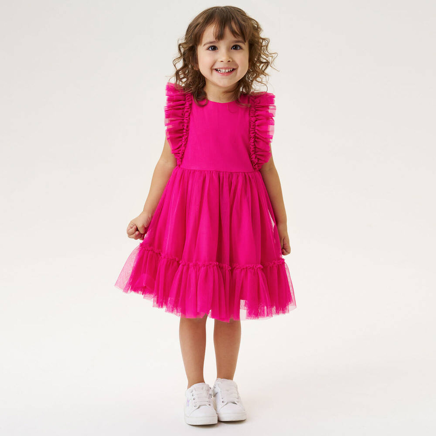 Girls Pink Ruffled Tulle Dress, 1, hi-res image number null