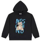Boys Black Teddy Bear Logo Hooded Top, 1, hi-res
