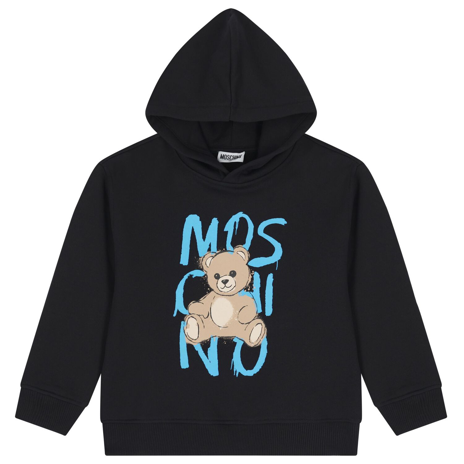 Boys Black Teddy Bear Logo Hooded Top, 1, hi-res