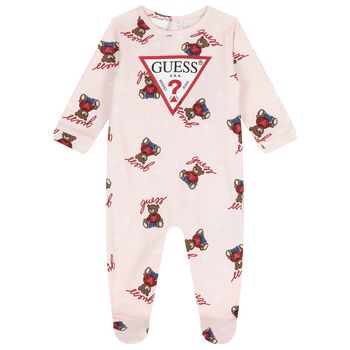Baby Girls Pink Teddy Bear Logo Babygrow