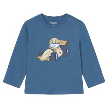 Younger Boys Blue Racing Car Long Sleeve Top
